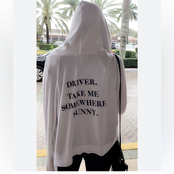 Wildfox Sweaters - Wildfox Zip Up Hoodie ‘Driver, Take Me Somewhere Sunny' Graphic